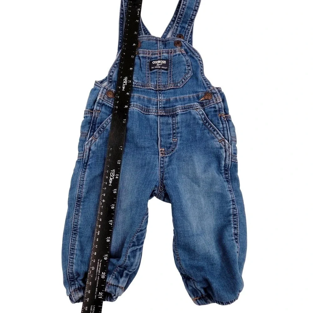 OshKosh B'gosh Denim Overalls Baby Girl 9 Month Blue‎ Jean Stretch Elastic Soft